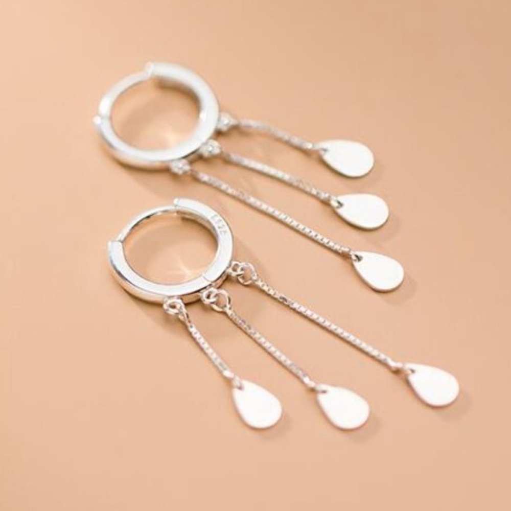 NEW 925 STERLING SILVER CHAIN DROP HOOP EARRINGS - Picture 4 of 6